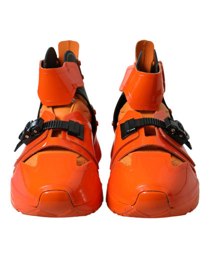 Sneakers montantes à plateforme orange à panneaux multiples Dolce & Gabbana