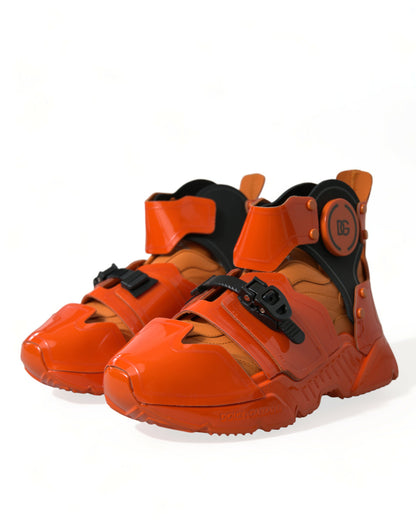 Sneakers montantes à plateforme orange à panneaux multiples Dolce & Gabbana