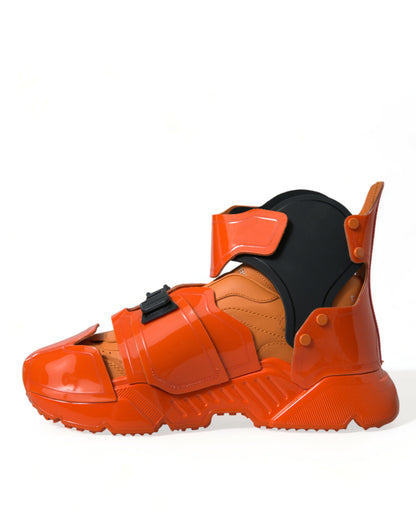 Sneakers montantes à plateforme orange à panneaux multiples Dolce & Gabbana