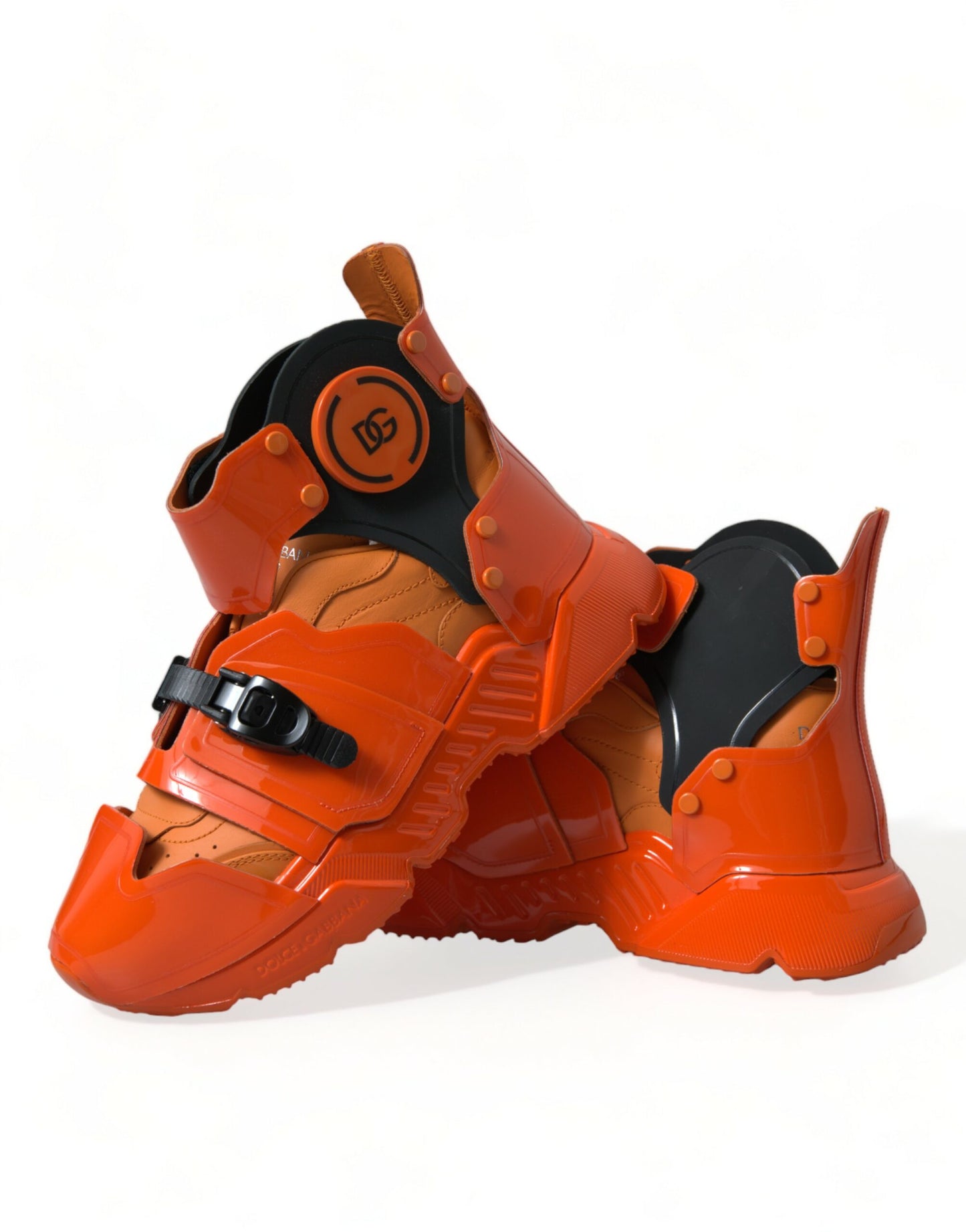 Sneakers montantes à plateforme orange à panneaux multiples Dolce & Gabbana