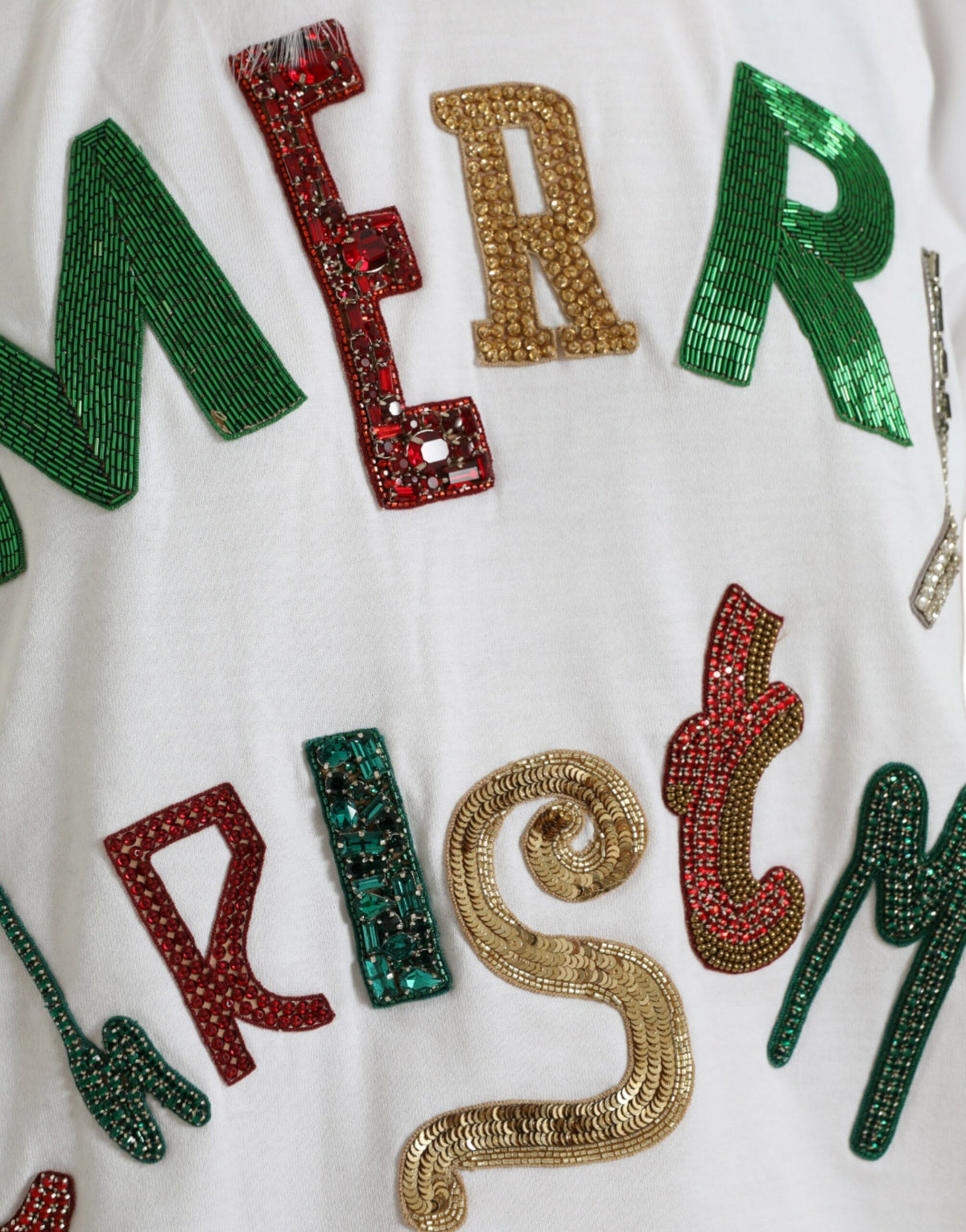 Dolce & Gabbana T-shirt en coton blanc avec sequins et fourrure