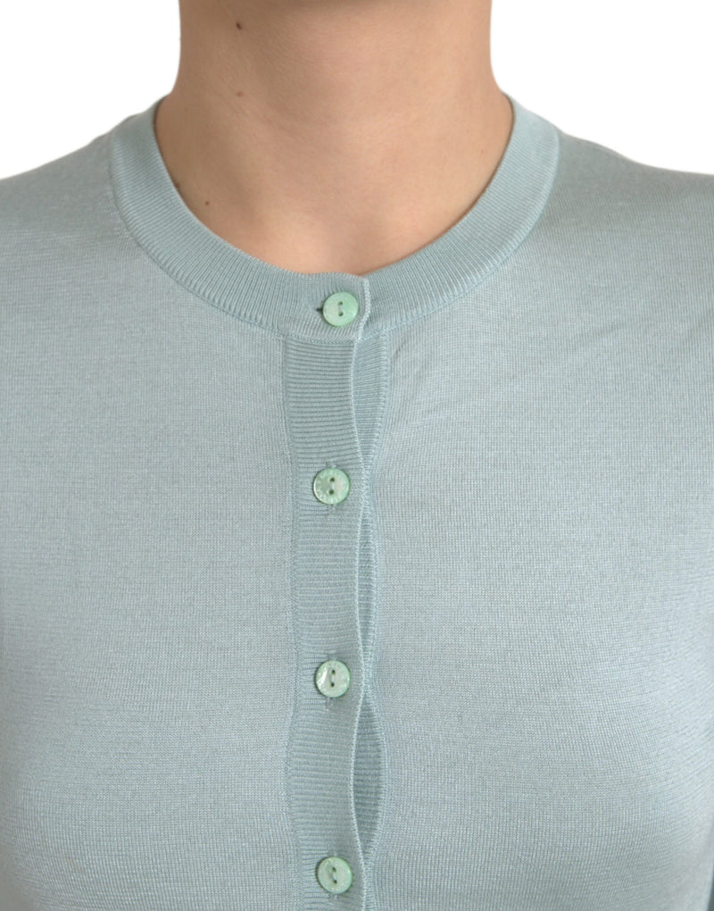 Dolce & Gabbana Light Blue Silk Crew Neck Cardigan Sweater