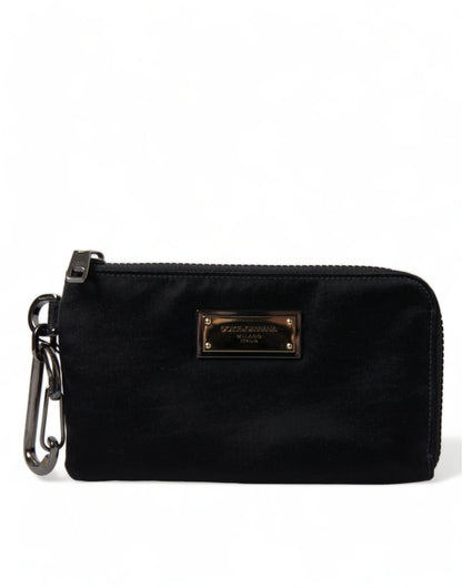 Dolce & Gabbana zwarte nylon logo plaque sleutelhanger clutch tas