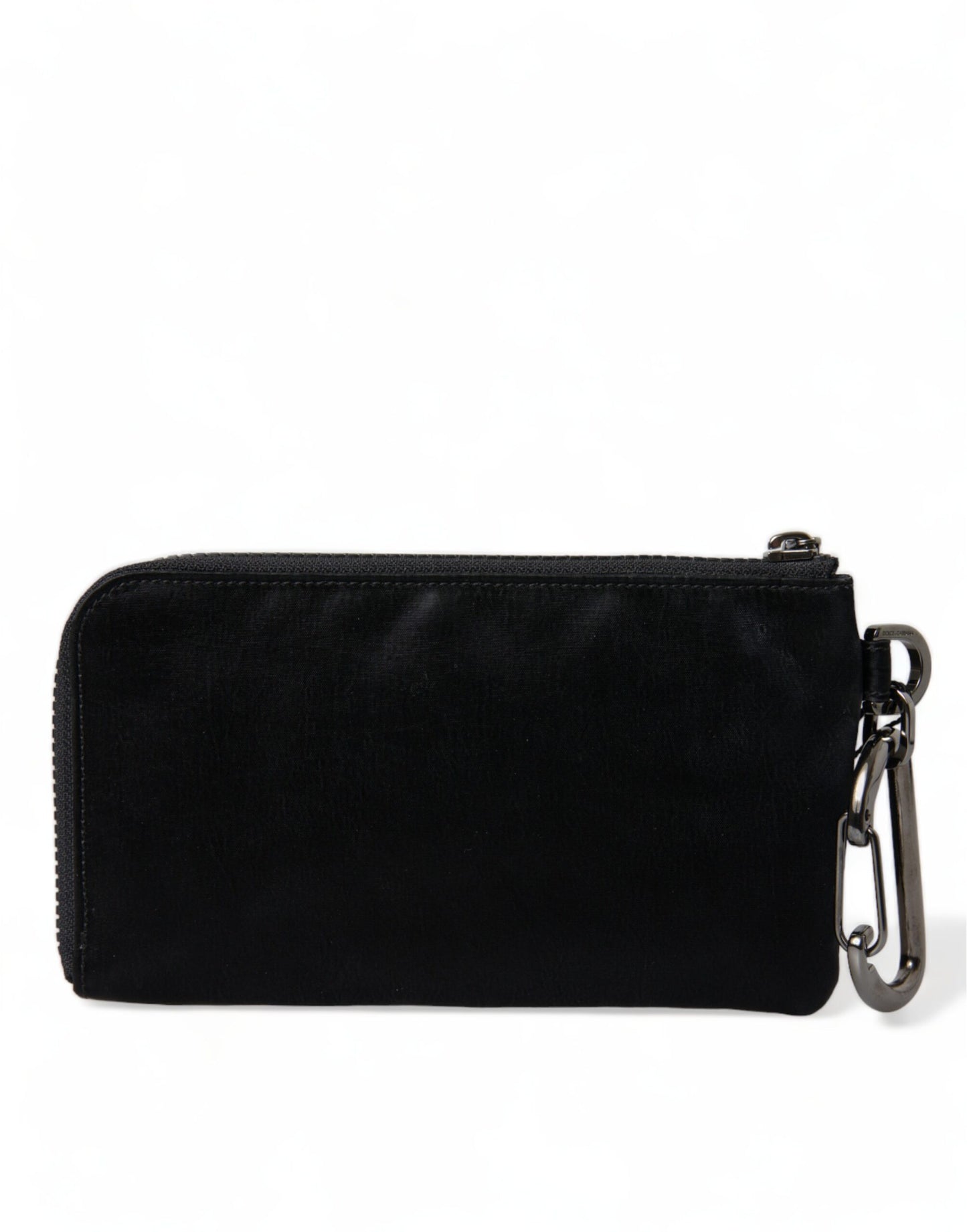 Dolce & Gabbana zwarte nylon logo plaque sleutelhanger clutch tas