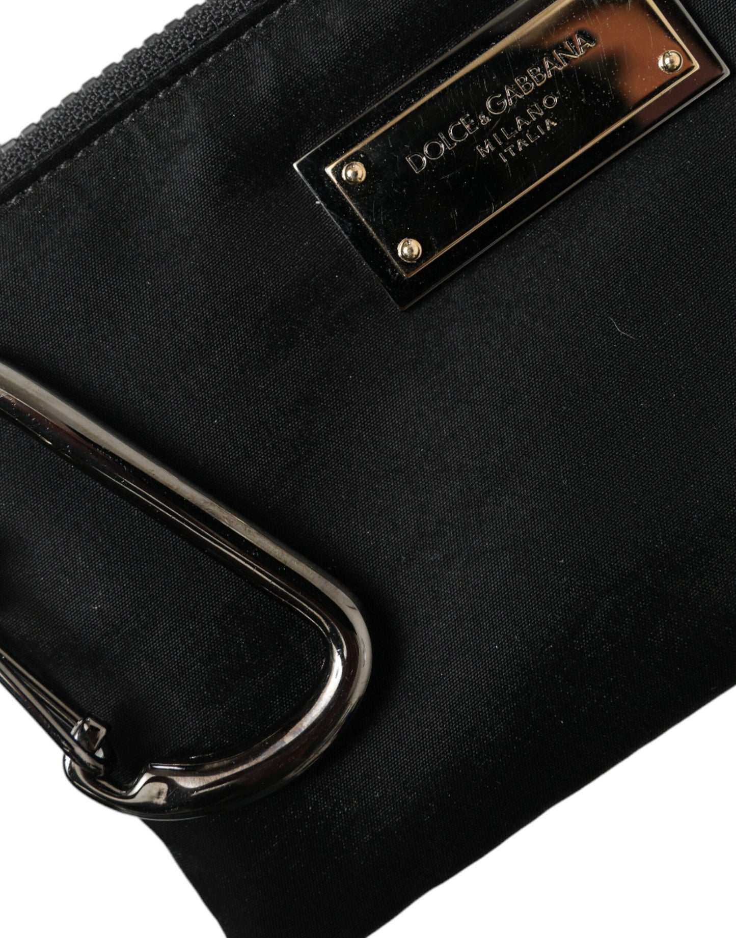 Dolce & Gabbana zwarte nylon logo plaque sleutelhanger clutch tas