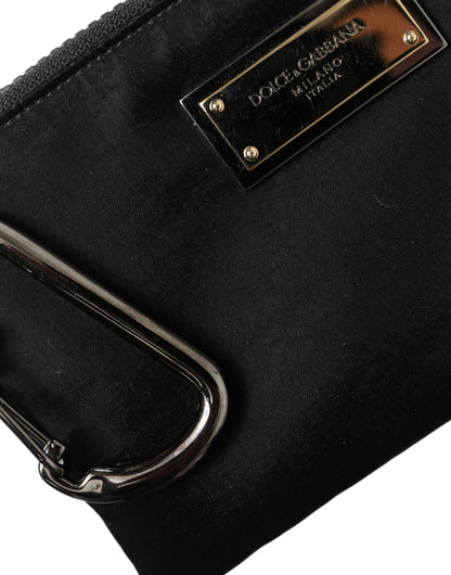 Dolce & Gabbana zwarte nylon logo plaque sleutelhanger clutch tas