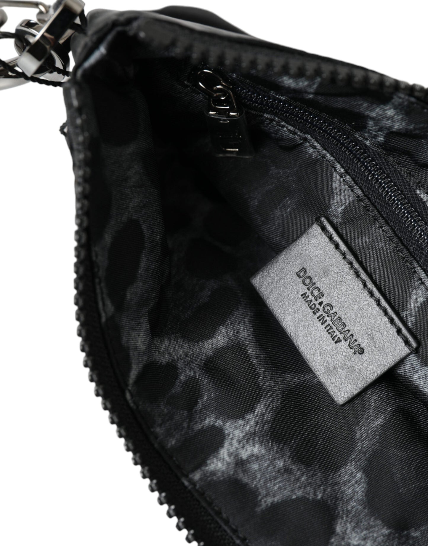 Dolce & Gabbana zwarte nylon logo plaque sleutelhanger clutch tas