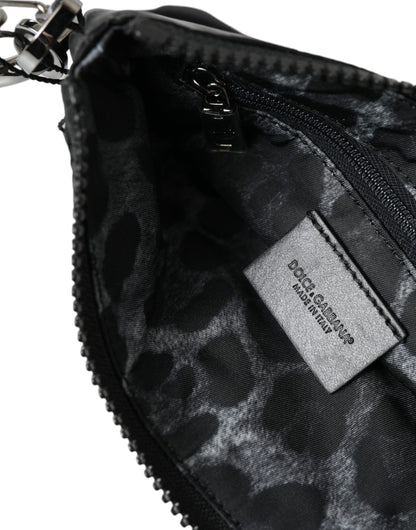 Dolce & Gabbana zwarte nylon logo plaque sleutelhanger clutch tas