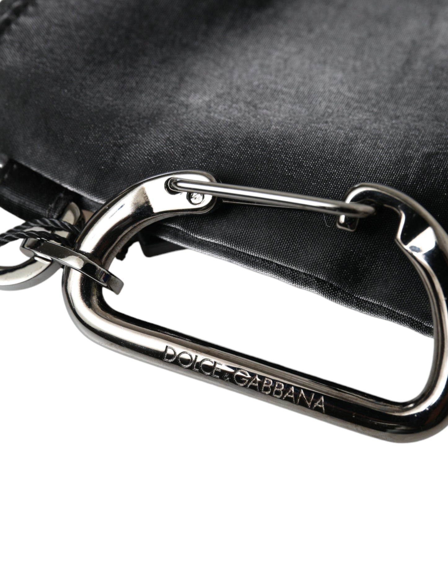 Dolce & Gabbana zwarte nylon logo plaque sleutelhanger clutch tas