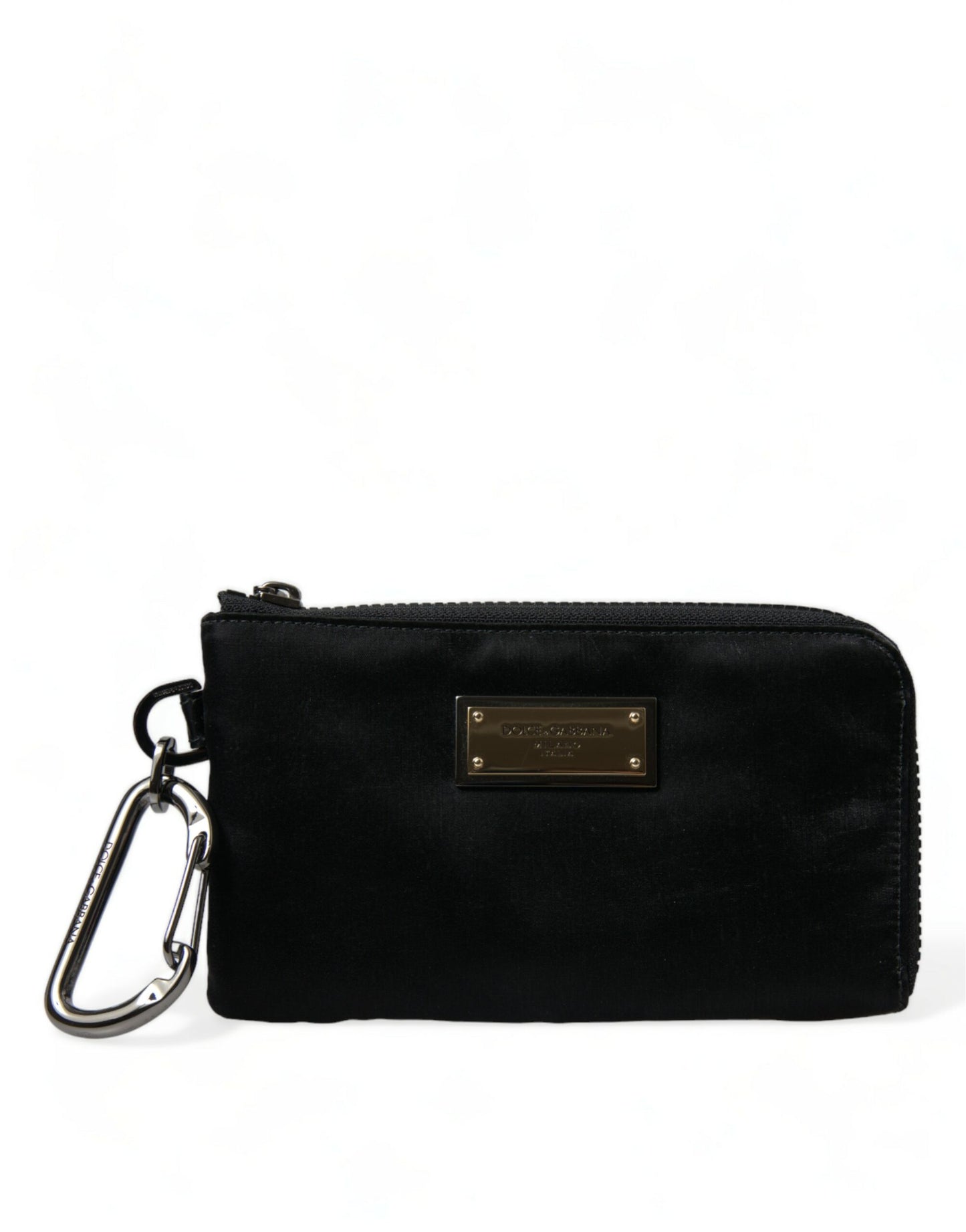 Dolce & Gabbana zwarte nylon logo plaque sleutelhanger clutch tas