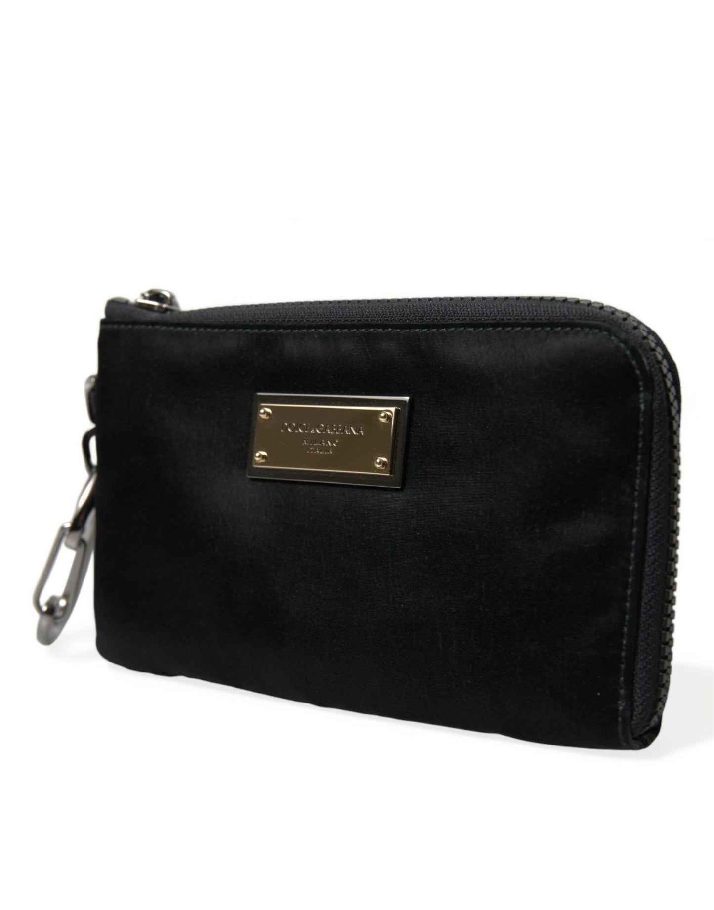 Dolce & Gabbana zwarte nylon logo plaque sleutelhanger clutch tas