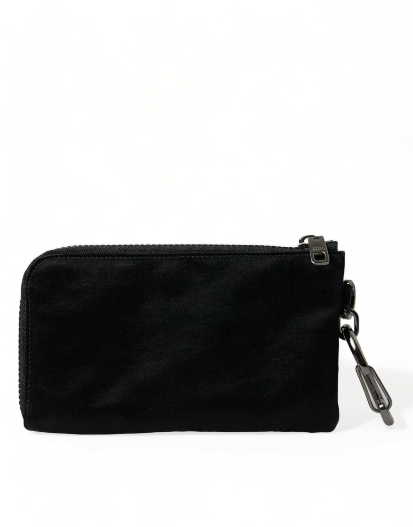 Dolce & Gabbana zwarte nylon logo plaque sleutelhanger clutch tas