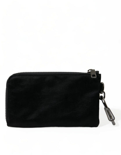 Dolce & Gabbana zwarte nylon logo plaque sleutelhanger clutch tas