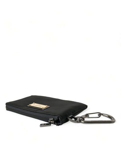Dolce & Gabbana zwarte nylon logo plaque sleutelhanger clutch tas