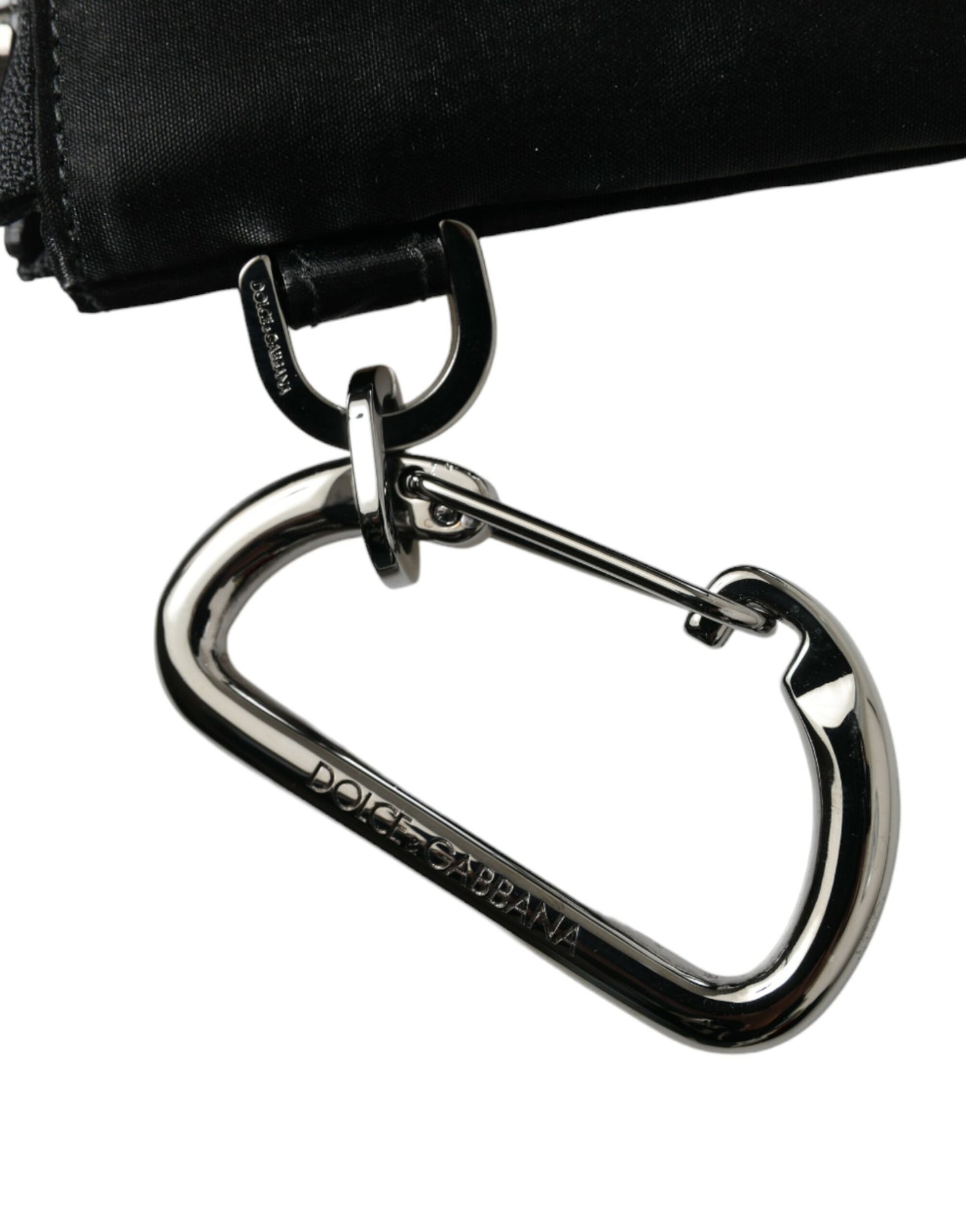 Dolce & Gabbana zwarte nylon logo plaque sleutelhanger clutch tas