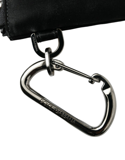 Dolce & Gabbana zwarte nylon logo plaque sleutelhanger clutch tas