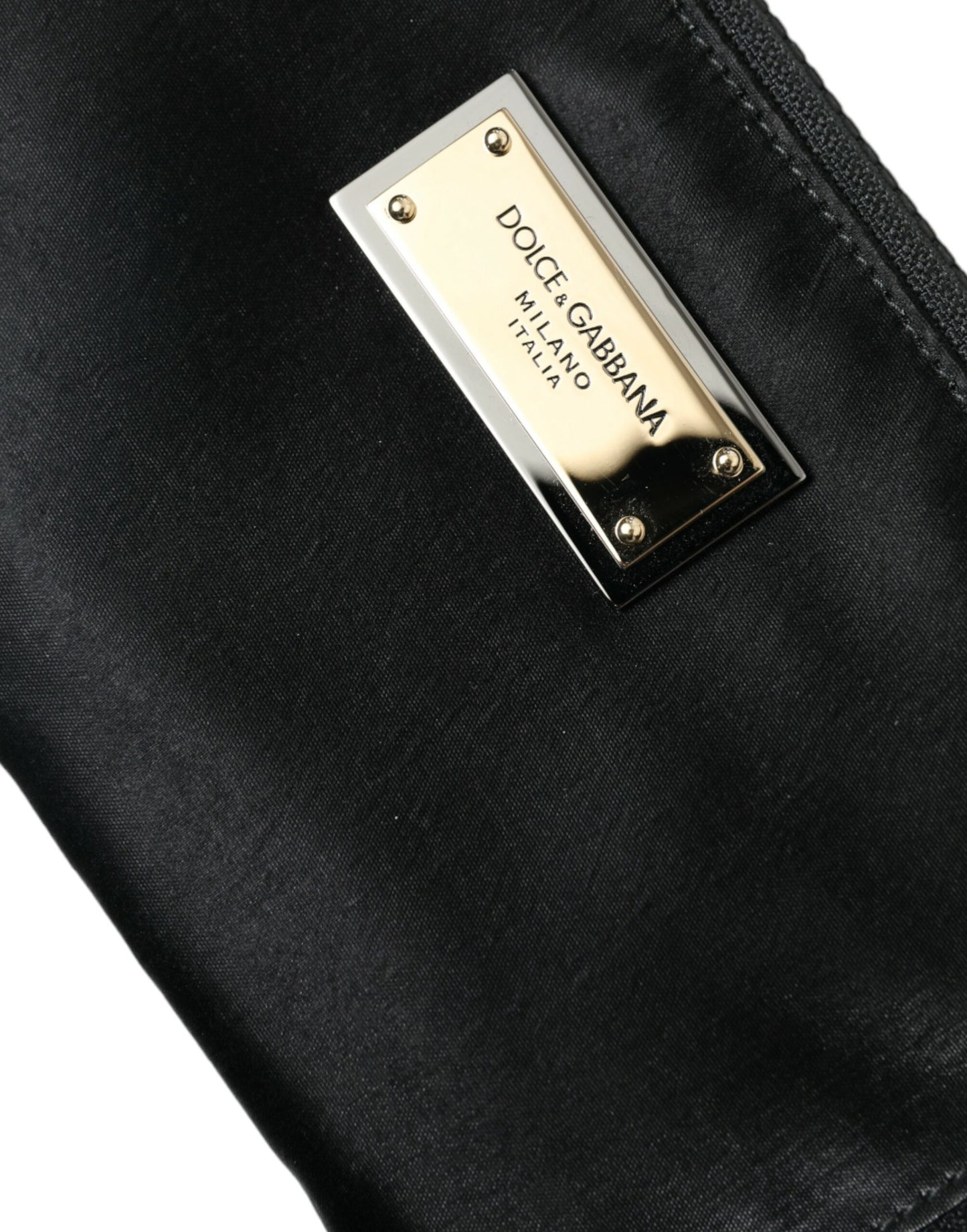 Dolce & Gabbana zwarte nylon logo plaque sleutelhanger clutch tas