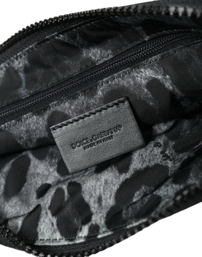 Dolce & Gabbana zwarte nylon logo plaque sleutelhanger clutch tas