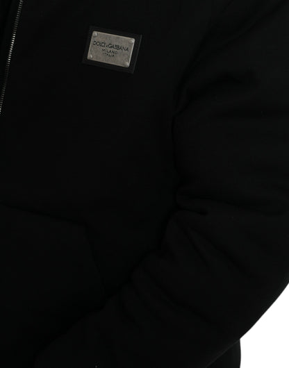 Dolce & Gabbana Zwarte Katoenen Bomberjas Met Capuchon en Logo