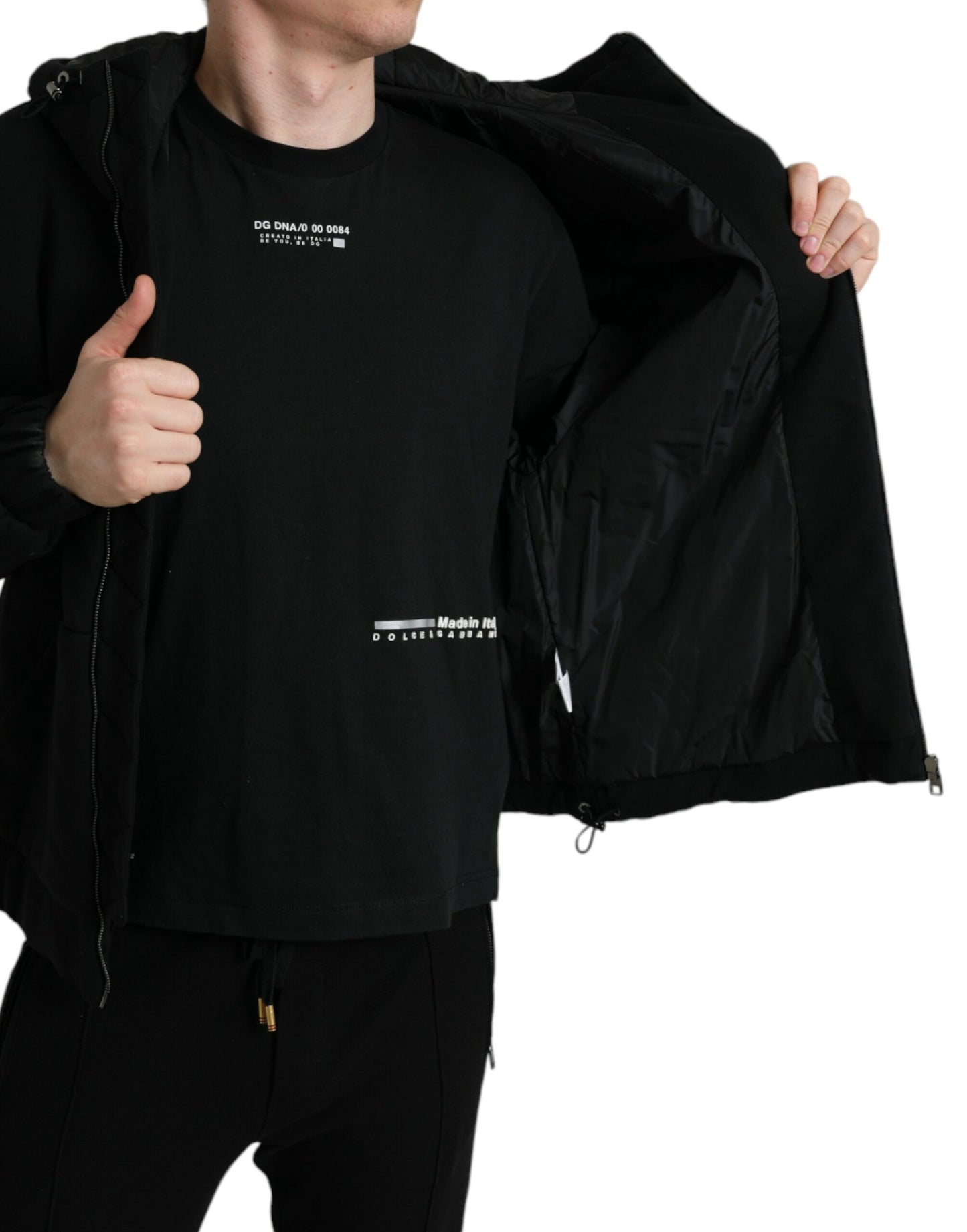 Dolce & Gabbana Zwarte Katoenen Bomberjas Met Capuchon en Logo