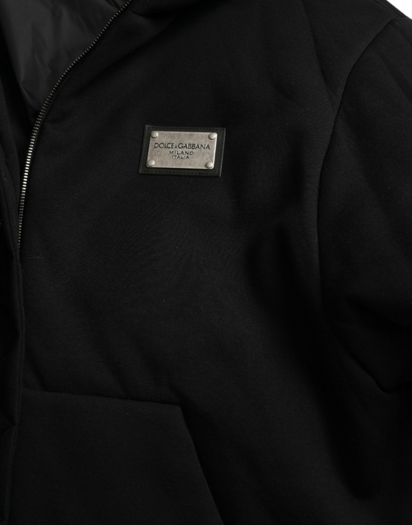 Dolce & Gabbana Zwarte Katoenen Bomberjas Met Capuchon en Logo