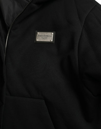 Dolce & Gabbana Zwarte Katoenen Bomberjas Met Capuchon en Logo