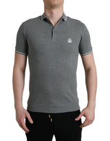 T-shirt à manches courtes gris à col rond avec couronne de Dolce &amp; Gabbana