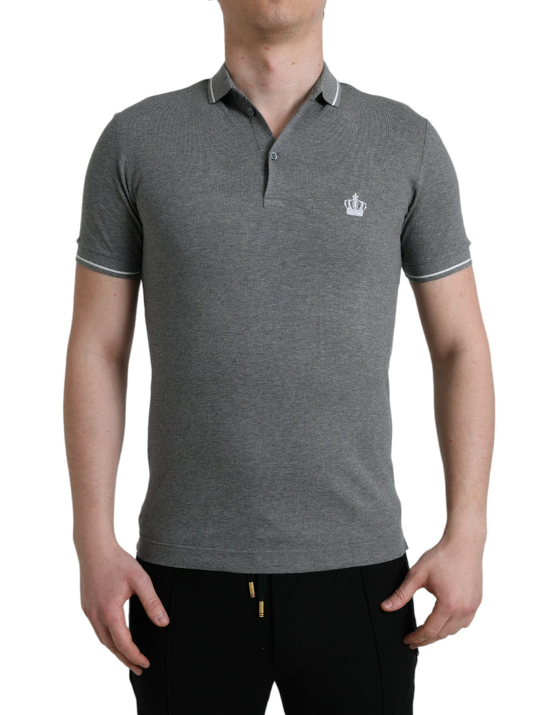 Dolce &amp; Gabbana grijs T-shirt met kraagje en korte mouwen met kroonmotief