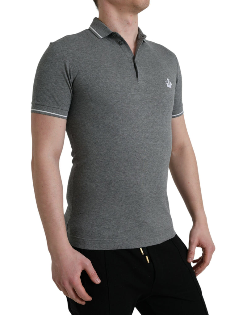 Dolce &amp; Gabbana grijs T-shirt met kraagje en korte mouwen met kroonmotief