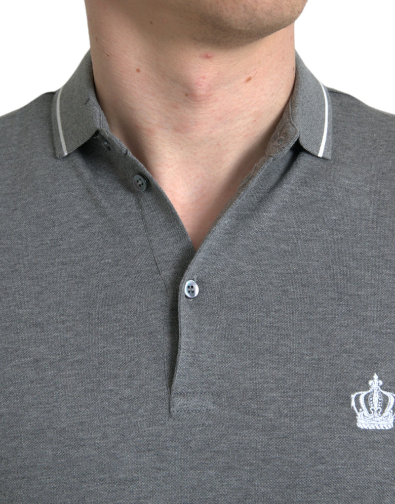 Dolce &amp; Gabbana grijs T-shirt met kraagje en korte mouwen met kroonmotief