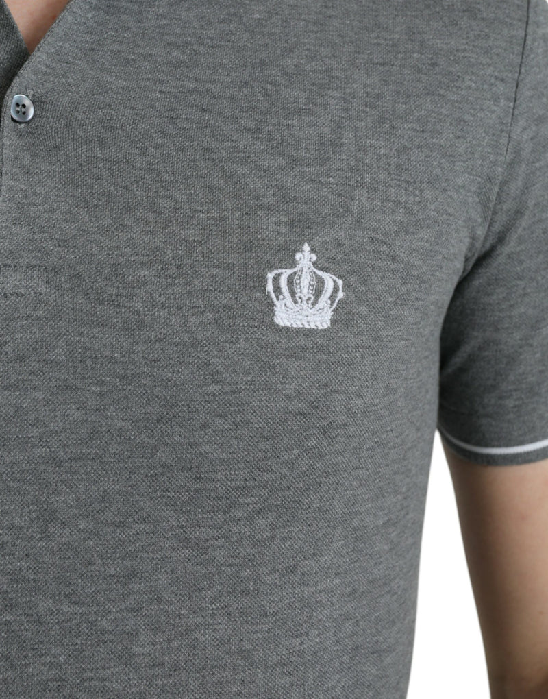 Dolce &amp; Gabbana grijs T-shirt met kraagje en korte mouwen met kroonmotief