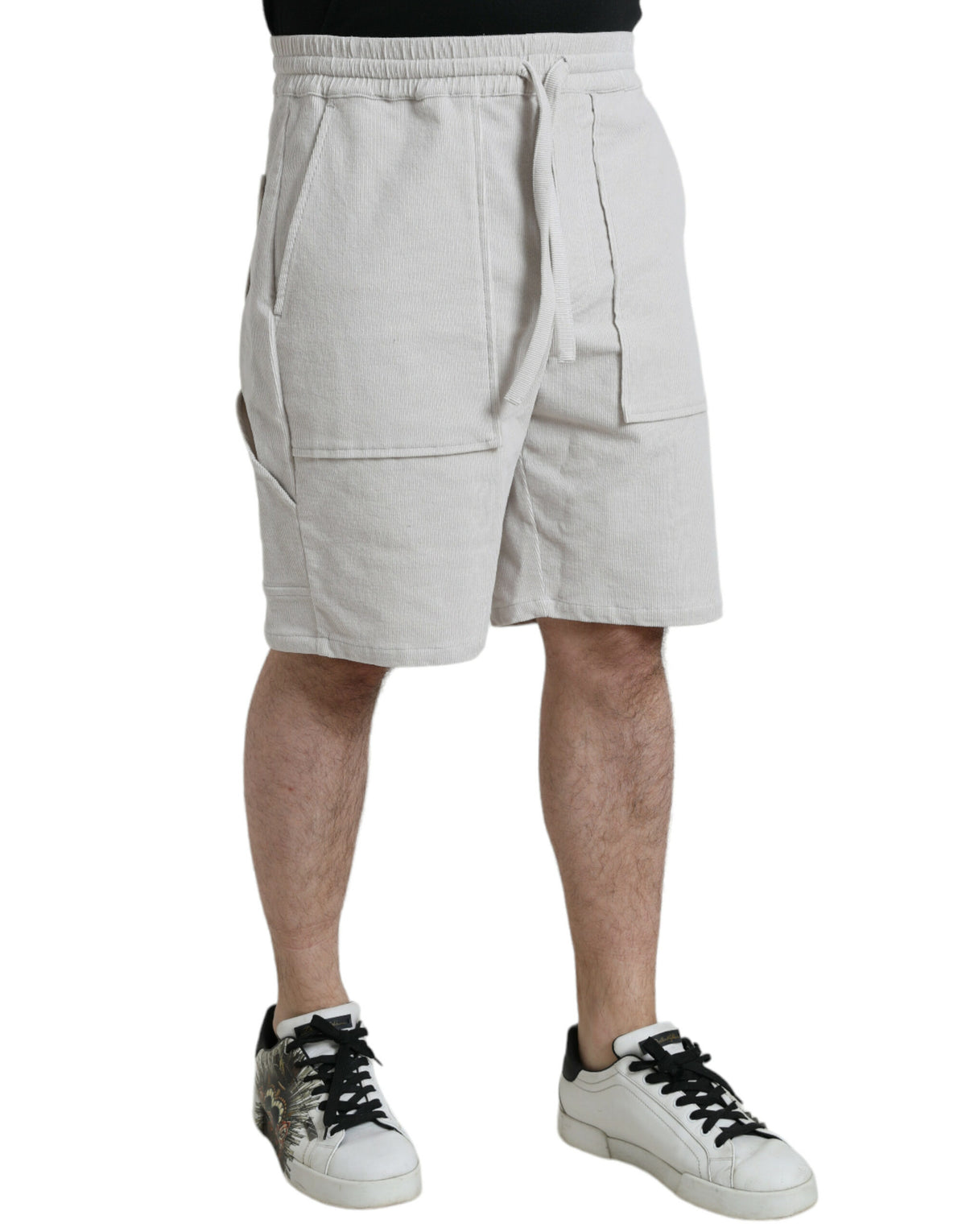 Shorts Bermuda en coton cordé beige avec logo de Dolce &amp; Gabbana