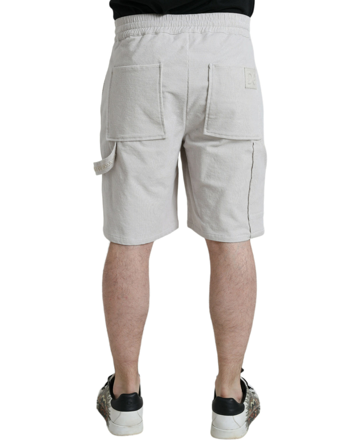 Shorts Bermuda en coton cordé beige avec logo de Dolce &amp; Gabbana