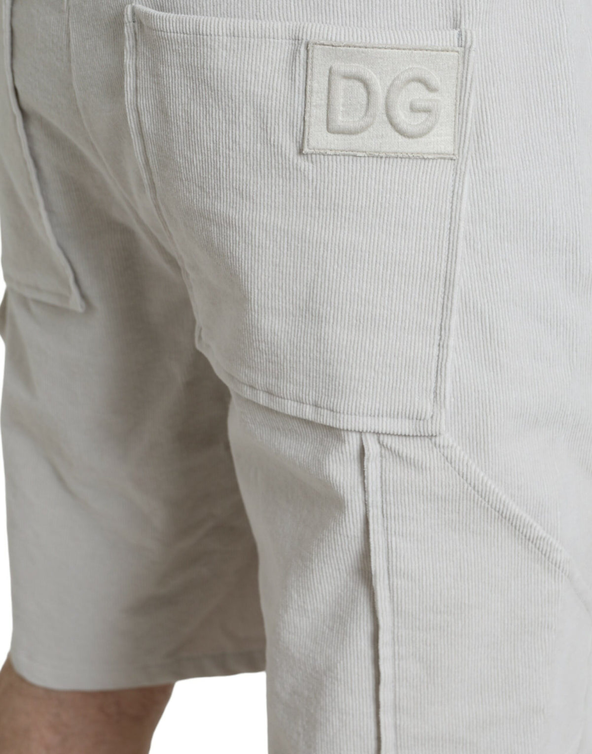 Shorts Bermuda en coton cordé beige avec logo de Dolce &amp; Gabbana
