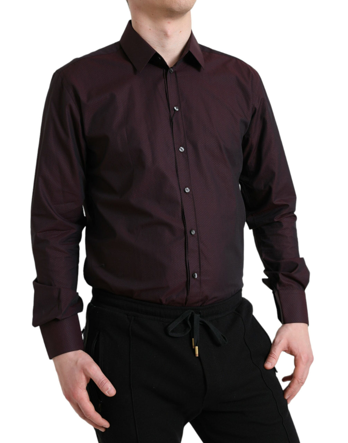 Robe de soirée formelle en jacquard marron de Dolce &amp; Gabbana, chemise MARTINI.