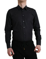 Chemise habillée à col boutonné en coton bleu marine Dolce &amp; Gabbana