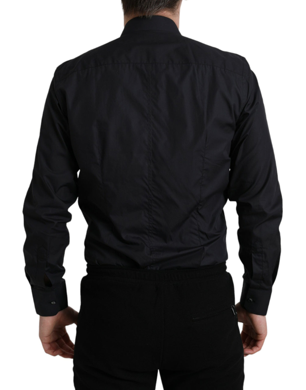 Chemise habillée à col boutonné en coton bleu marine Dolce &amp; Gabbana
