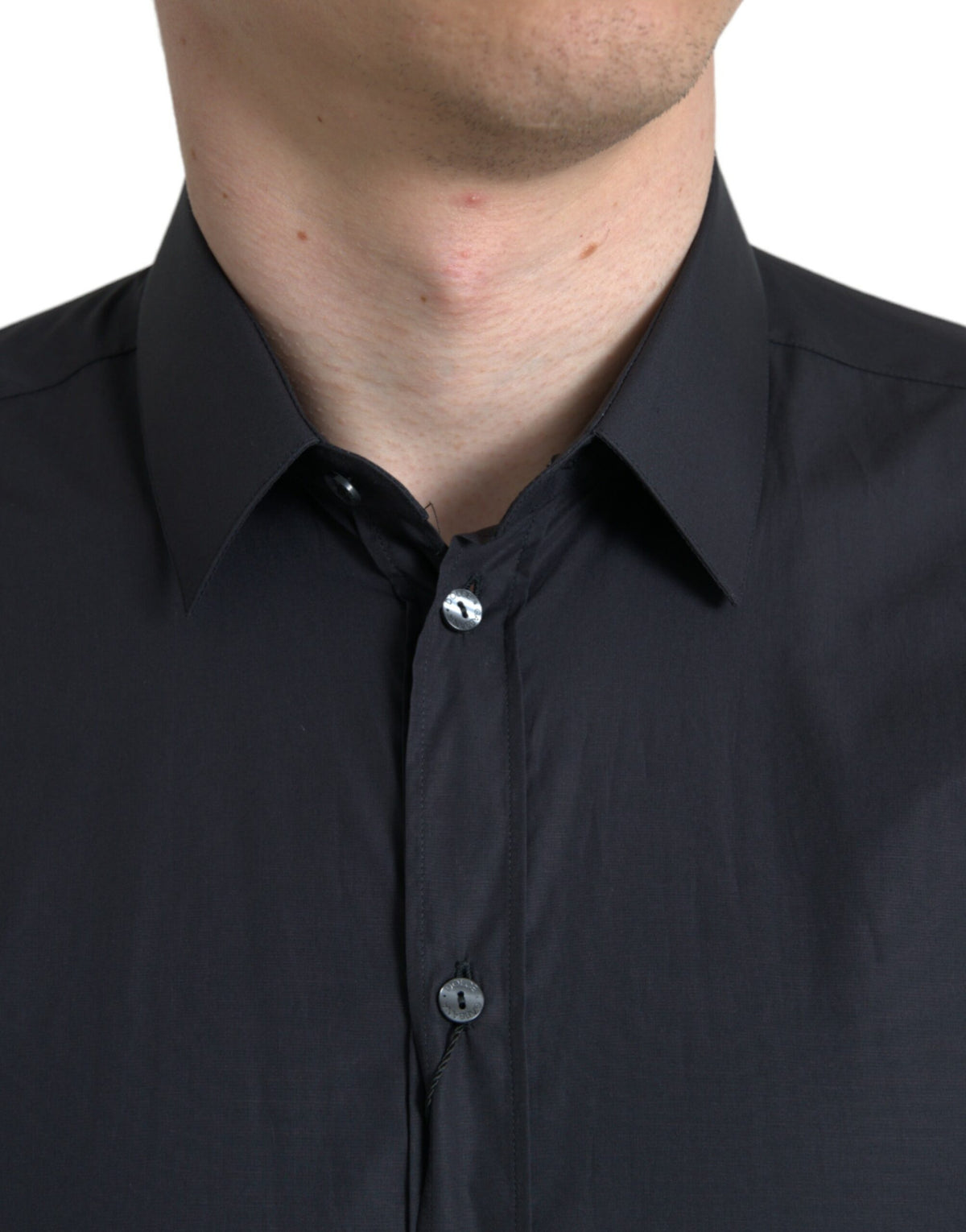Chemise habillée à col boutonné en coton bleu marine Dolce &amp; Gabbana