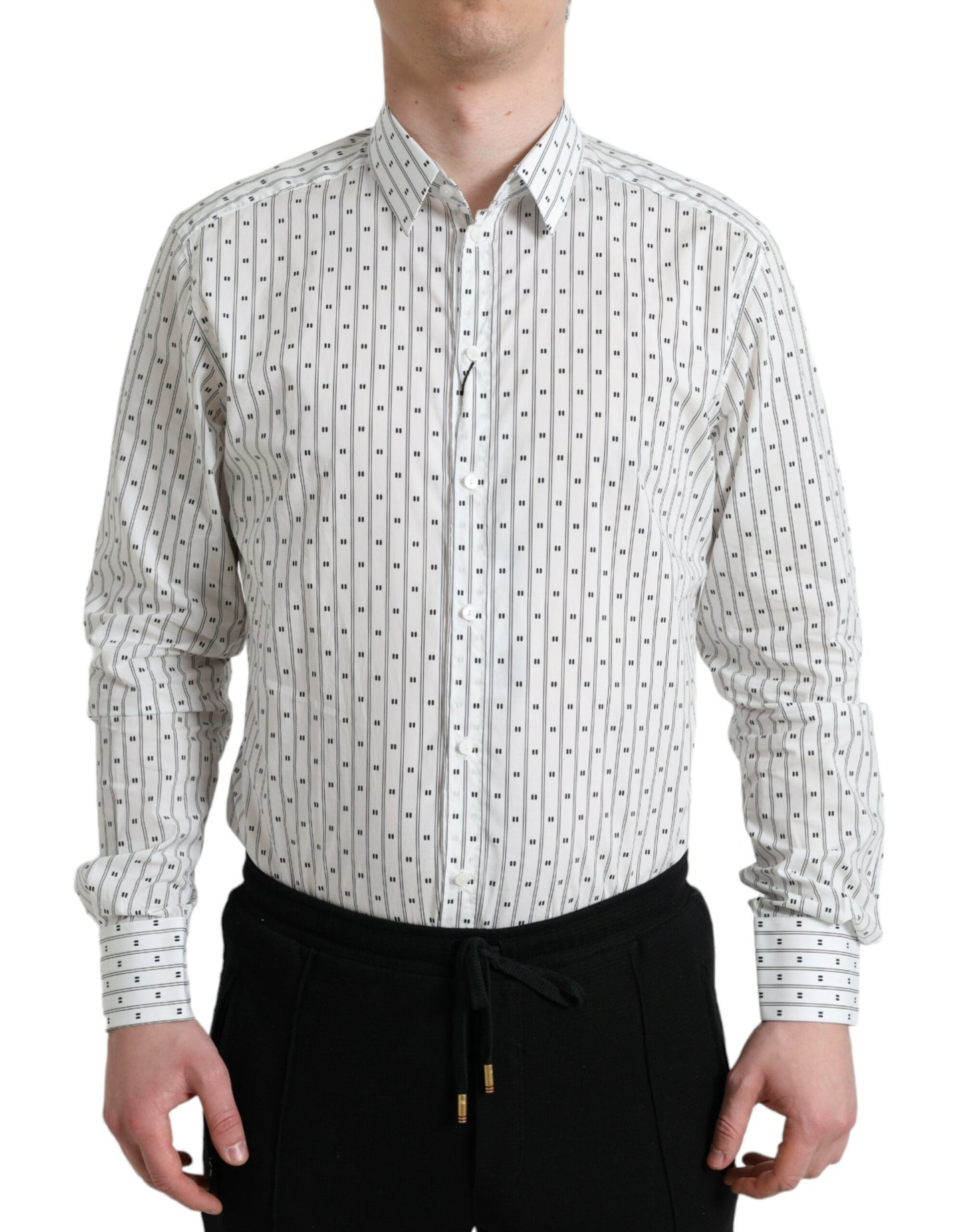Chemise habillée formelle pour homme, blanche à motifs, dorée, Dolce &amp; Gabbana.
