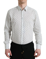 Chemise habillée formelle pour homme, blanche à motifs, dorée, Dolce &amp; Gabbana.