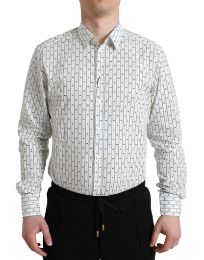 Chemise habillée formelle pour homme, blanche à motifs, dorée, Dolce &amp; Gabbana.
