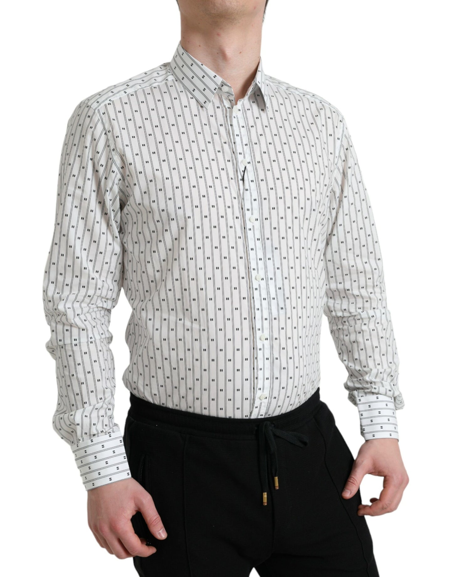 Chemise habillée formelle pour homme, blanche à motifs, dorée, Dolce &amp; Gabbana.