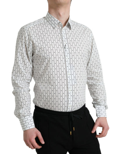 Chemise habillée formelle pour homme, blanche à motifs, dorée, Dolce &amp; Gabbana.