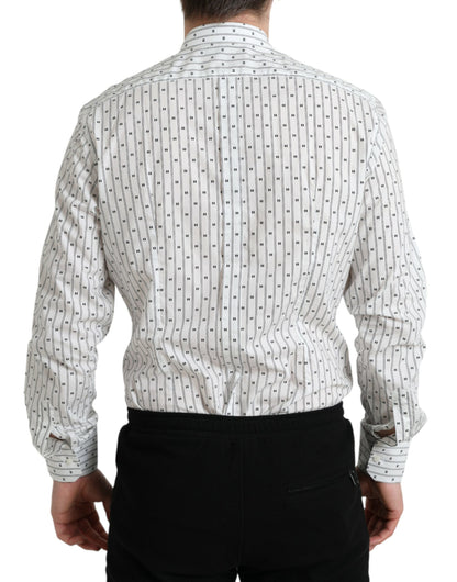 Chemise habillée formelle pour homme, blanche à motifs, dorée, Dolce &amp; Gabbana.