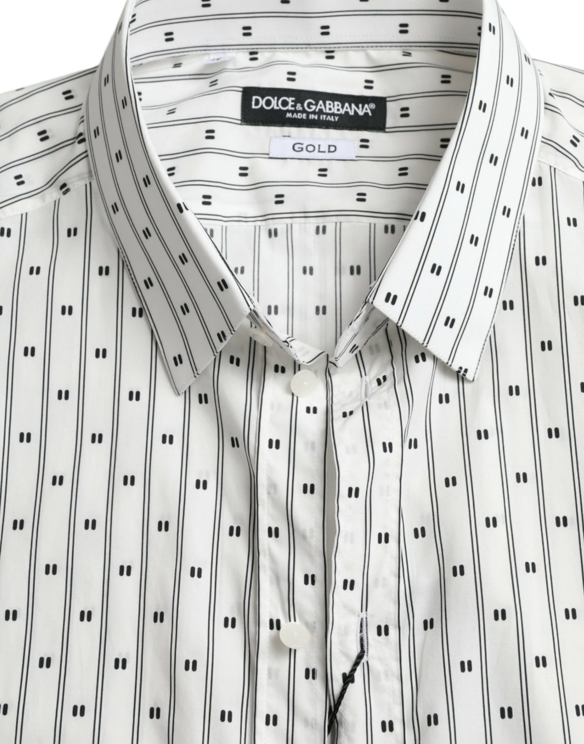 Chemise habillée formelle pour homme, blanche à motifs, dorée, Dolce &amp; Gabbana.