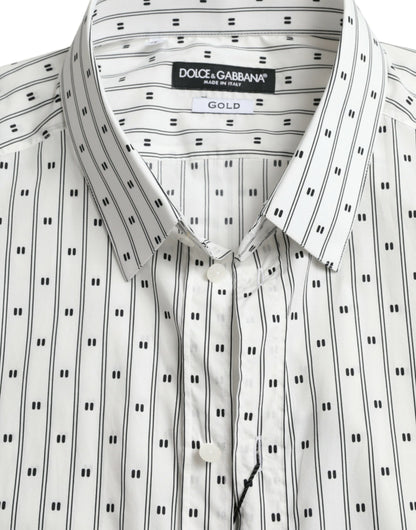 Chemise habillée formelle pour homme, blanche à motifs, dorée, Dolce &amp; Gabbana.