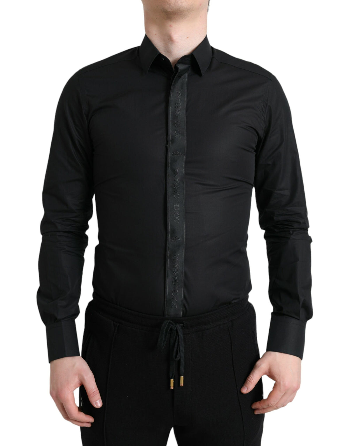 Chemise habillée dorée à logo Dolce &amp; Gabbana en coton noir