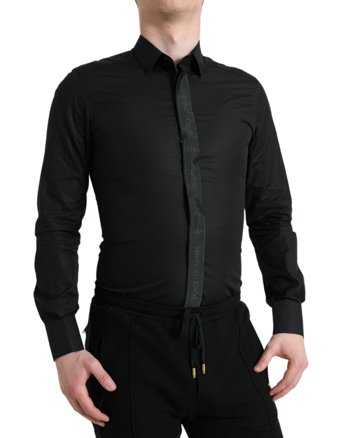 Chemise habillée dorée à logo Dolce &amp; Gabbana en coton noir