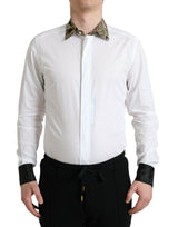 Chemise de cérémonie en coton jacquard blanc doré de Dolce &amp; Gabbana