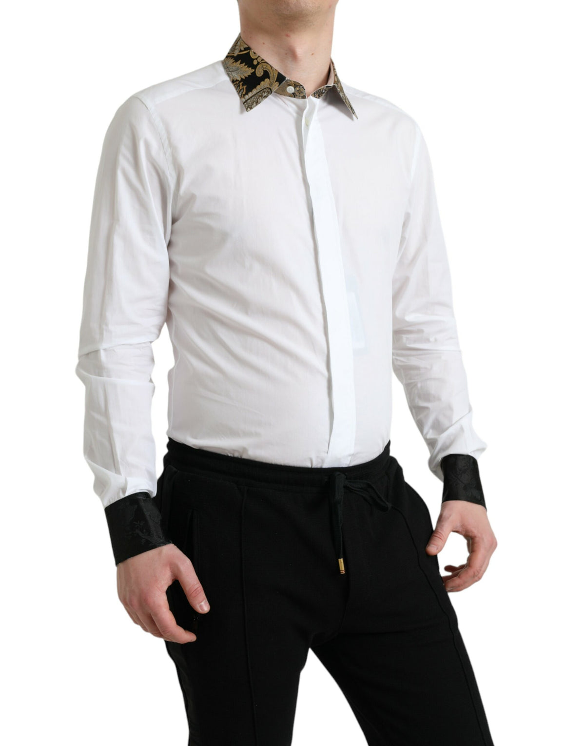 Chemise de cérémonie en coton jacquard blanc doré de Dolce &amp; Gabbana